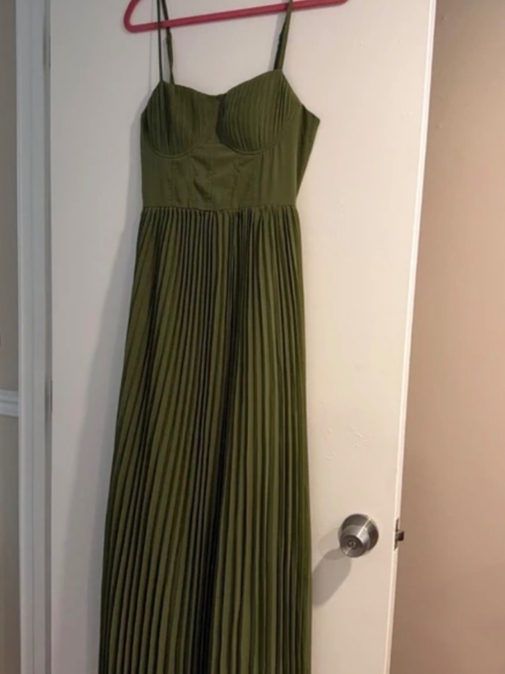 Green minimalist pleated slip maxi dress